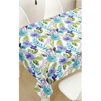 IMPOL TRADE Obrus PVC PR014 návin 20 m x 140 cm jemný kvetinový vzor modro-zelený