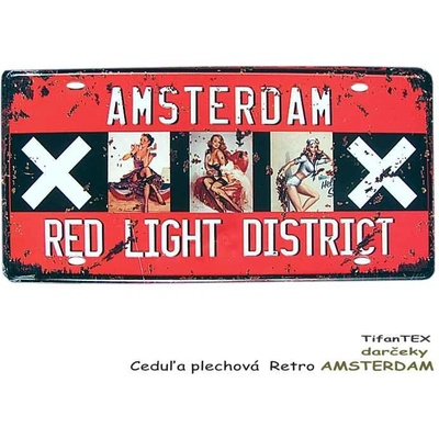 Ceduľa plechová ŠPZ retro AMSTERDAM red light district