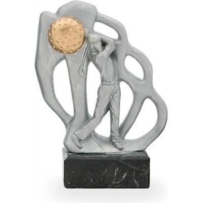 Trofej luxusní se symbolem golfu výška 17,5 cm stříbrná/zlatá