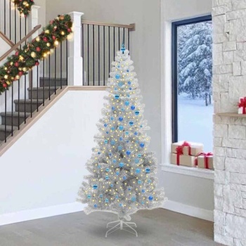 vidaXL Коледно дърво с 300 LED светодиода Сребрист 240 cm PET (3396699)