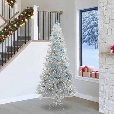 vidaXL Коледно дърво с 300 LED светодиода Сребрист 240 cm PET (3396699)