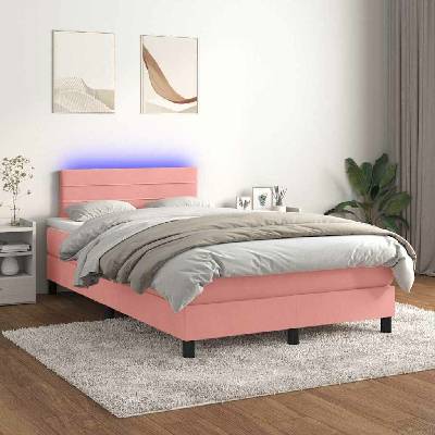 vidaXL 3134457 Boxspring postel s matrací a LED samet / barva Růžová