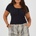 Brave Soul Фланелка с къс ръкав Brave Soul Plus Size Button Through Short Sleeve Top with Lettuce Hem - Black