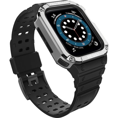 HQWear Комплект каишка + кейс HQWear за Apple Watch 7/6/5/4/3/2 / SE (41/40/38mm), Черен + Сребрист (5907769311925)