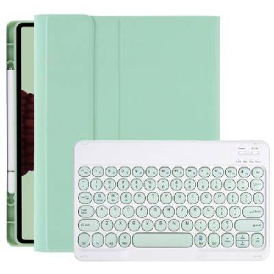 Калъф с клавиатура с кръгли клавиши и място за Apple Pencil за iPad 9, 7" (2017/2018) / Air 1 / 2 / Pro 9, 7" - зелено (69719)