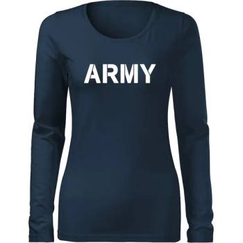 DRAGOWA Slim дамска тениска с дълъг ръкав, Army, тъмносиня 160g/m2 (5843)