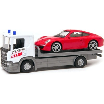 Welly Scania P320 white a Porsche 911 červená1:57