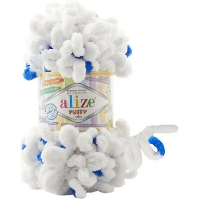 Alize příze Puffy color 6471 bílá s modrou