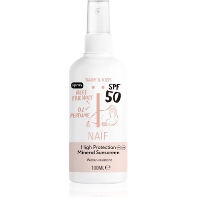 NAIF ochranný sprej na opalování SPF50 pro děti a miminka bez parfemace 100 ml – Zboží Dáma