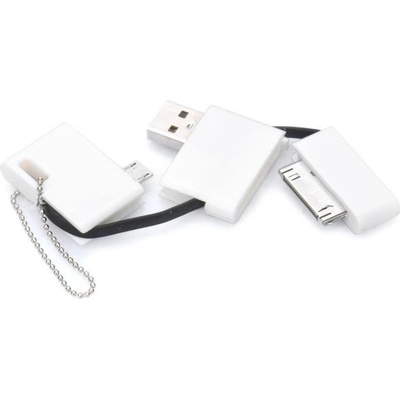 USB кабел-кутийка 2.0 (сгъваем кабел) за iPhone, iPod и устройства с microUSB (бял)