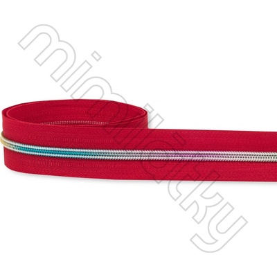 Zip spirálový 5mm metráž červená/duhová