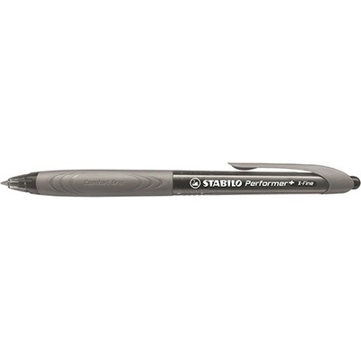 STABILO Химикалка, 0, 35 мм, с бутон, сив корпус, STABILO "Performer+", черна 328/3-46 (328/3-46)