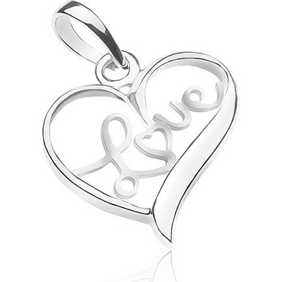 Šperky eshop Přívěsek ze stříbra 925 nápis Love uvnitř srdce X24.14