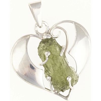 My Moldavite Stříbrný přívěsek s přírodním vltavínem srdce 015