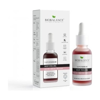 BIOBALANCE СУПЕР СЕРУМ ЗА ДЪЛБОК ПИЛИНГ aha 10% + bha 2% + ЧЕРВЕНИ ВОДОРАСЛИ