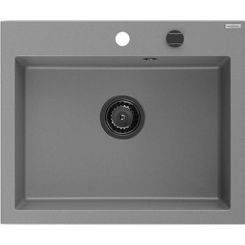 Mexen Elix кухненска мивка гранит 1-камерна 600 x 500 mm, сива, черен сифон - 6525601005-71-B (6525601005-71-B)