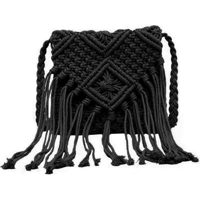 Macramé kabelka přes rameno s třásněmi Černá