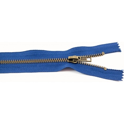 Jeansové zipsy starokovové č. 5 nedeliteľné - dĺžka 6 cm - 25 cm 14 cm tmavo modrá