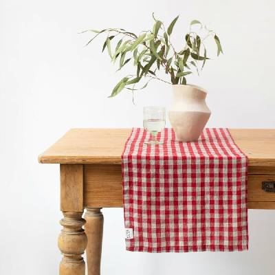 Linen Tales Ľanový behúň Red Gingham 40x200cm
