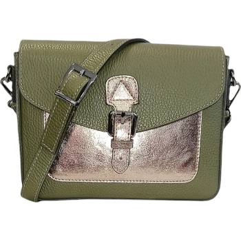 Vera Pelle dámská kožená kabelka s klopou zelená/tmavá zlatá 8332 dgreen/g