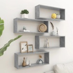 vidaXL Стенни кубични рафтове, 4 бр, бетонно сиви, 60x15x23 см (807146)