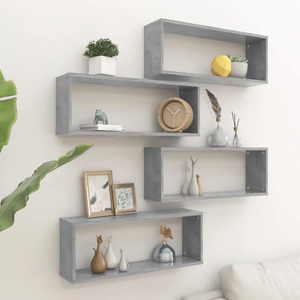 vidaXL Стенни кубични рафтове, 4 бр, бетонно сиви, 60x15x23 см (807146)