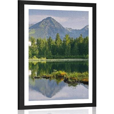 Plakát s paspartou nádherné panorama hor u jezera - 30x45 white