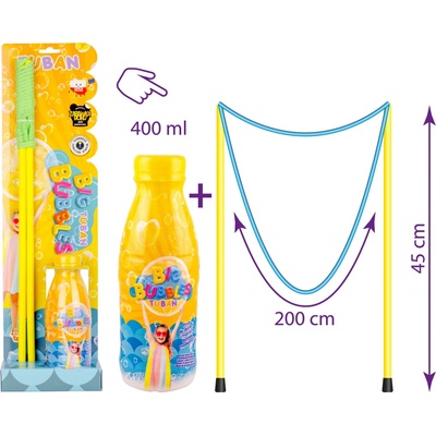 TUBAN Sada Hůlky se šňůrkou na obrovské bubliny a tekutina 400 ml