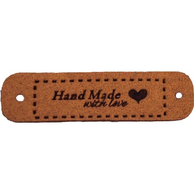 Pro Háčkování Hand Made koženková cedulka se srdíčkem 15x55 mm rezavá