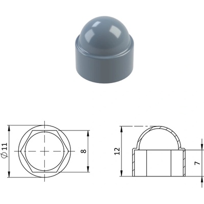 Krytka plastová na matice a skrutky M5, sivá