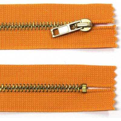 Kovový zip no.3 nerozepínací 10cm mosazné zlaté zoubky - více barev color: 558 oranžová