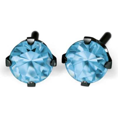 STUDEX Сребърни обеци Studex с черна стомана и синя кубична циркония, 4 мм