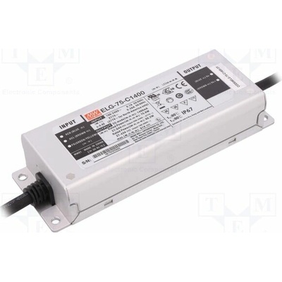 MEAN WELL ELG-75-C1400-3Y Napájecí zdroj: spínaný; LED; 75,6W; 27÷54VDC; 1400mA; 100÷305VAC
