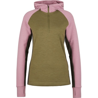 Stoic Дамски вълнен пуловер Stoic Women's MerinoFleece260 FlenSt. Half Zip with Hood Merino hoodie - Olive Green / Multi - размер XXL (105-6682-0316)