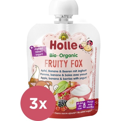 Holle BIO Fruity fox dětské ovocné pyré s jogurtem 3 x 85 g