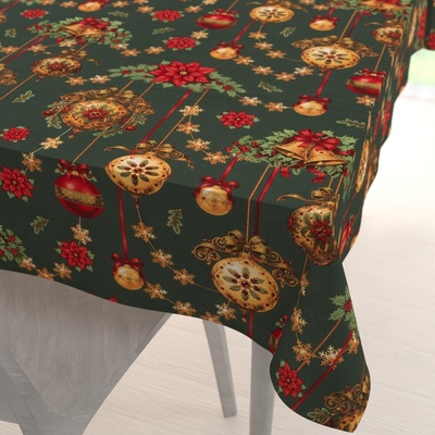 Biante bavlna obdĺžnikový obrus Sandra SA-808 Vianočné ozdoby na tmavo zelenom 140x220 cm