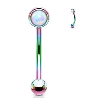 Šperky4U Duhový piercing do obočí, bílý opál OB0003AB-1208