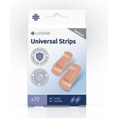 LIVSANE Náplasť univerzálna PREMIUM prúžky 2 veľkosti 7 x 2 cm 7 x 2,4 cm 20 ks