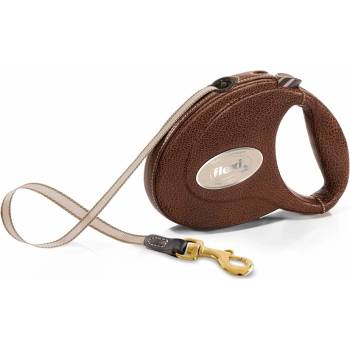 Image 1 of flexi Leather - Луксозен автоматичен повод за кучета до 25 кг, обшит с естествена козя кожа, 5 метра лента - кафяв