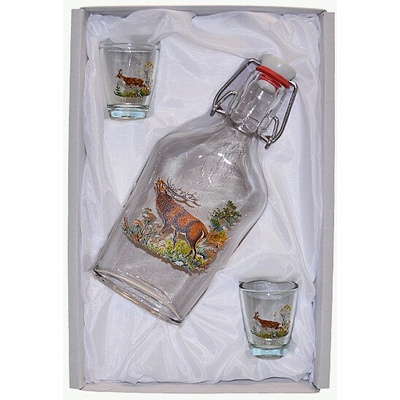Fľaša na alkohol so štamperlíkmi - Jeleň