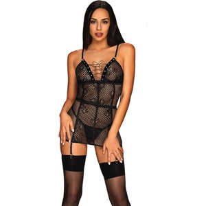 Obsessive Секси нощница с прашки BasittaEH-61204-CZARNY - Черен, размер S/M
