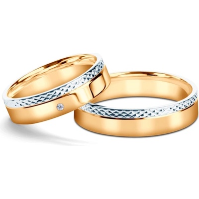 SAVICKI Сватбени халки: двуцветно злато, плоски, 5 мм