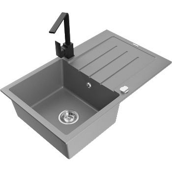Mexen Bruno гранитна мивка с 1 отделение със сушилник и кухненски смесител Rita, сив - 6513-71-670300-70 (6513-71-670300-70)