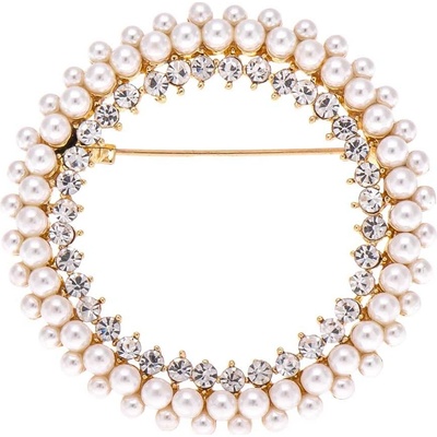 Biju Brož kulatá s perličkami a zirkony pozlacená 9002060