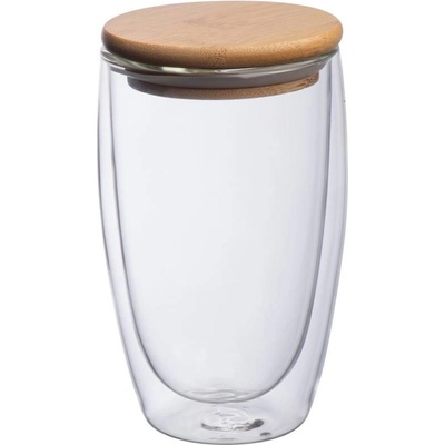 BUGABO Dvojstenný pohár na kávu s bambusovým viečkom 500 ml