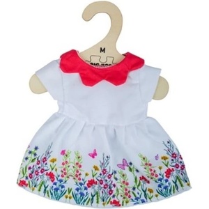 Bigjigs Toys Бяла цветна рокля с червена яка за кукла 34 см (BJD543)