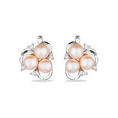 Swan Сребърни обици с естествена перла и циркон FN563ER Swan