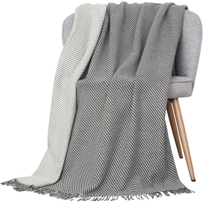 SCANquilt vlněný pléd LAMB SOFT diagonál šedosmetanová střední 130x200