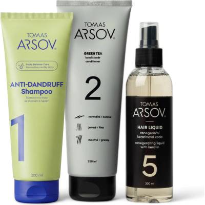 Tomas Arsov Komplexní péče proti lupům LOOPY Šampon 250 ml + GREEN TEA Kondicionér 250 ml + HAIR LIQUID Keratinová voda 200 ml
