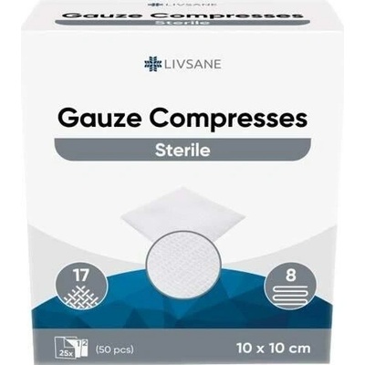 LIVSANE Sterilní gázové kompresy 10 x 10 cm 25 x 2 ks